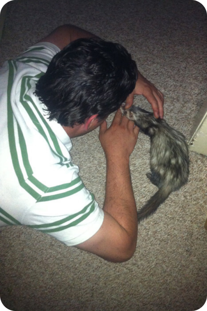 Doug comforting Binxi in her final hours. We decided to put her down at the vet as she seemed to be in too much pain. That was one of the hardest decisions to make.